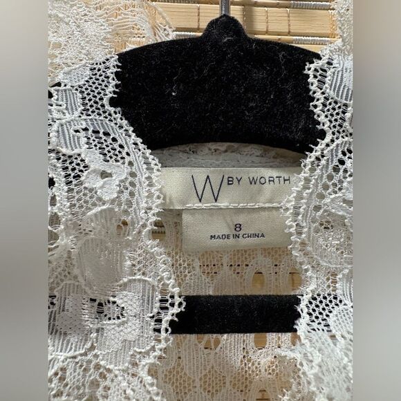 W by Worth white Lace Sheer Victorian Tie Collar Camisole Layered Tank - Picture 2 of 6